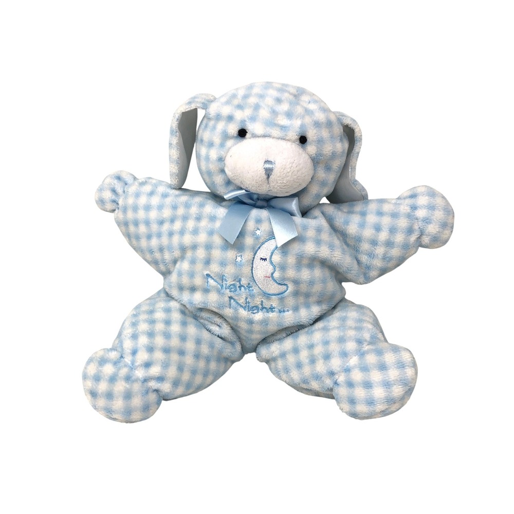 Animal Alley Star Bunny Rabbit Plush Blue Gingham Night Night Moon VTG Y2K